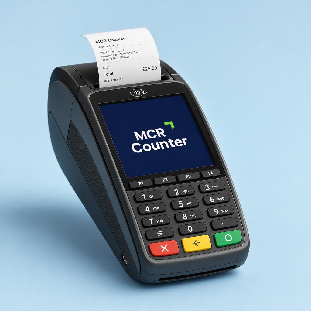 MCR Counter card machine showing MCR Counter on the terminal screen