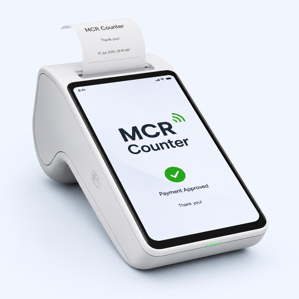 MCR Counter card machine showing MCR Counter on the terminal screen